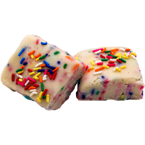 light fudge with bright blue, orange, yellow, pink and red sprinkles.