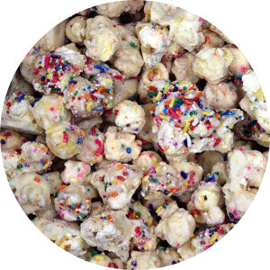 white popcorn with bright blue, red and yellow sprinkles