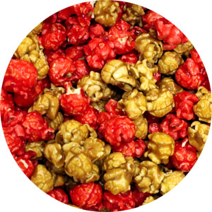 blend of light golden brown and bright red popcorn