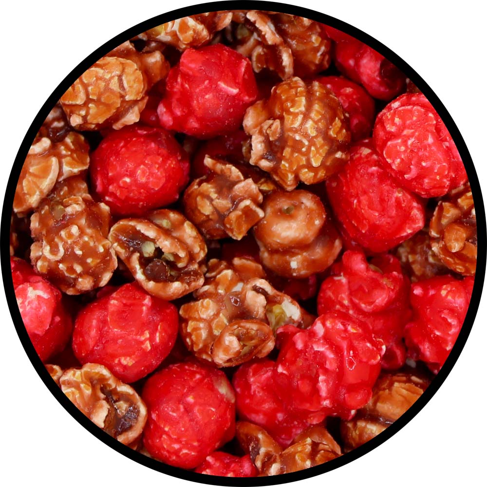 blend of cherry red and rich redish brown popcorn