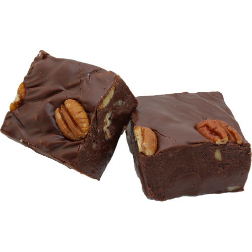 dark brown fudge with pecans throughout