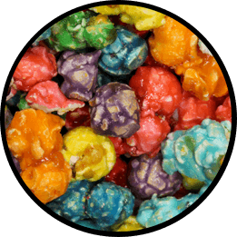 blend of yellow, orange, blue, red, purple, and green popcorn