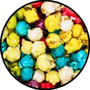 blend of blue red yellow white and purple popcorn
