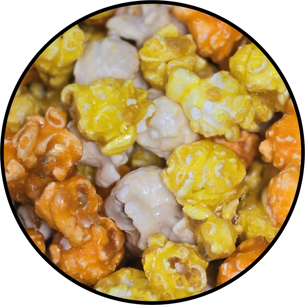 light golden brown, bright yellow, and white popcorn