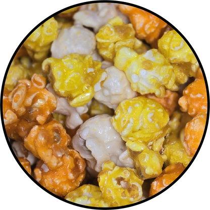 light golden brown, bright yellow, and white popcorn